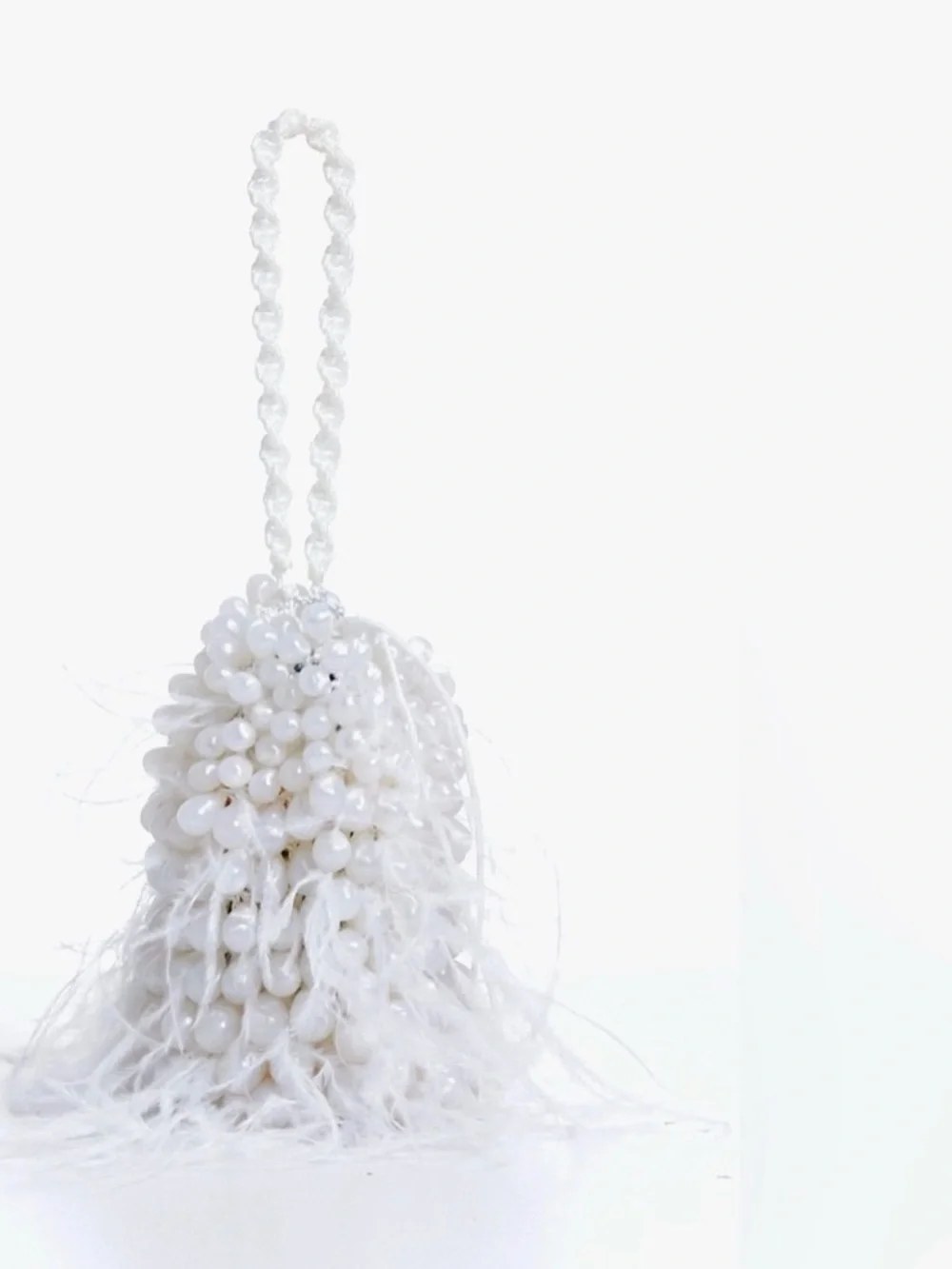 Cult Gaia Dory Ostrich Feather Beaded Wristlet in White, NWT